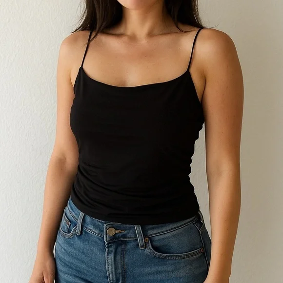 Love Tree Slinky Spaghetti Strap Black Camisole, Large - Picture 1 of 9